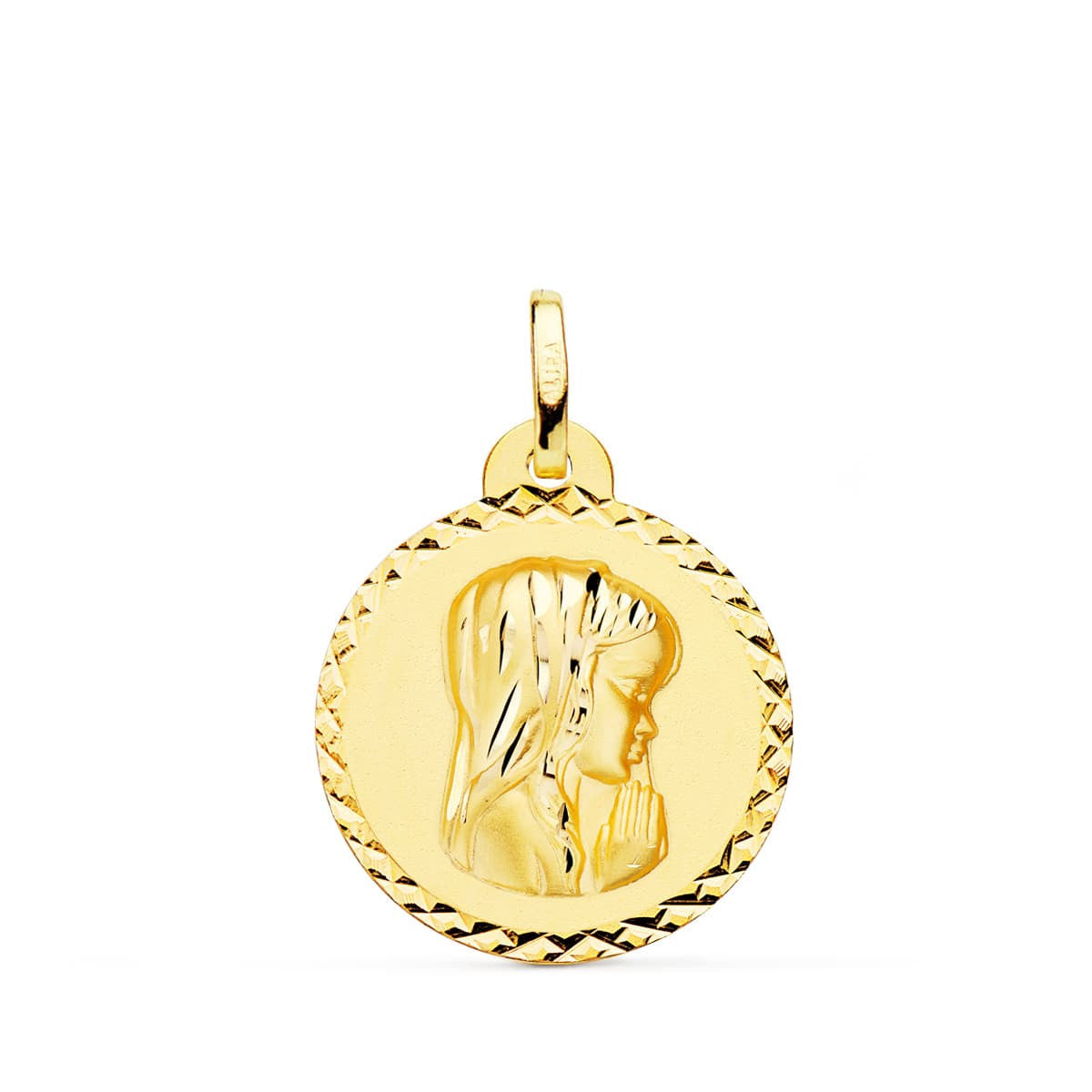 Médaille Or 18 Carats 750 Jaune Vierge Marie Jeune en Prière 2cm - Chaîne et Gravure Offerte