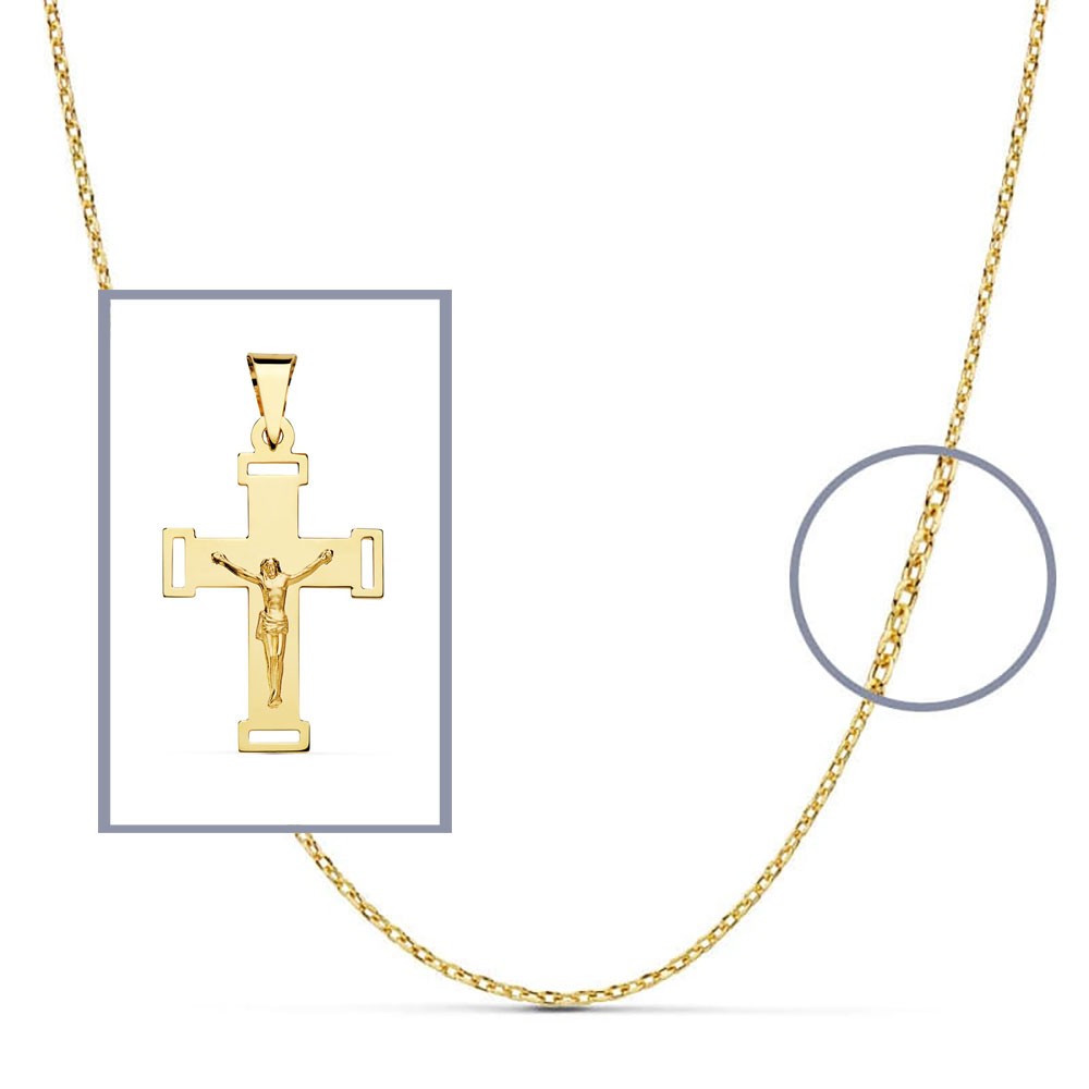 Pendentif  - Médaille Christ sur la Croix Or 18 Carats 750/000 Jaune - Chaine Offerte