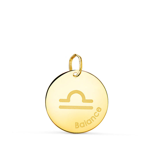 Pendentif Médaille Or 18 Carats 750 Jaune - Zodiaque Balance - Chaine et Gravure Offertes