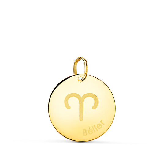 Pendentif Médaille Or 18 Carats 750 Jaune - Zodiaque Bélier - Chaine et Gravure Offertes