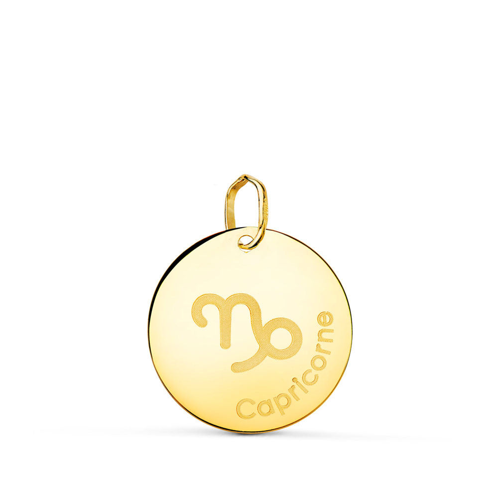 Pendentif Médaille Or 18 Carats 750 Jaune - Zodiaque Capricorne - Chaine et Gravure Offertes