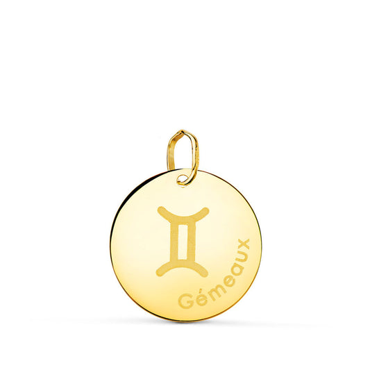 Pendentif Médaille Or 18 Carats 750 Jaune - Zodiaque Gémeaux - Chaine et Gravure Offertes