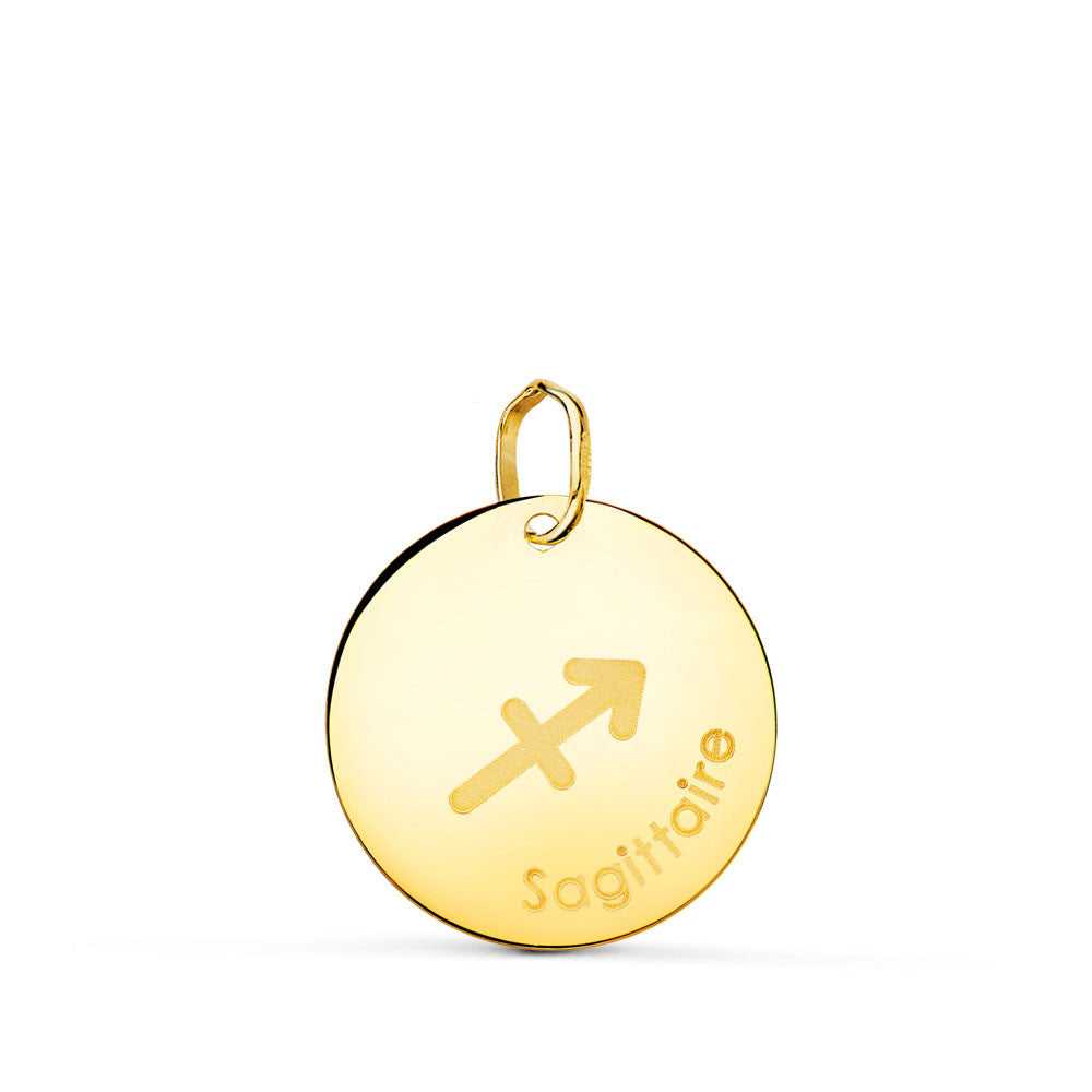 Pendentif Médaille Or 18 Carats 750 Jaune - Zodiaque Sagittaire - Chaine et Gravure Offertes