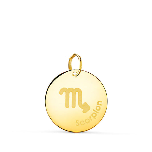 Pendentif Médaille Or 18 Carats 750 Jaune - Zodiaque Scorpion - Chaine et Gravure Offertes