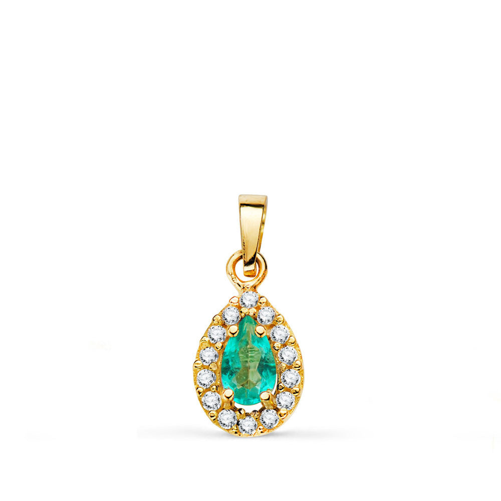 Pendentif Or 18 Carats 750 Jaune Topaze Paraiba et Zirconiums - Motif Goutte - Chaine Offerte