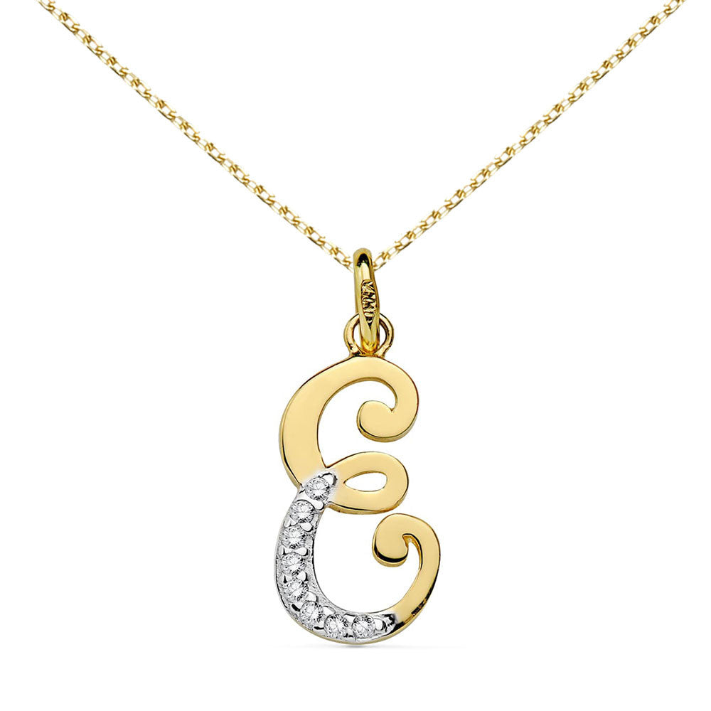 Pendentif Or 18 Carats 750 Serti de Zirconiums - Initiale Lettre "E" - Chaine Offerte