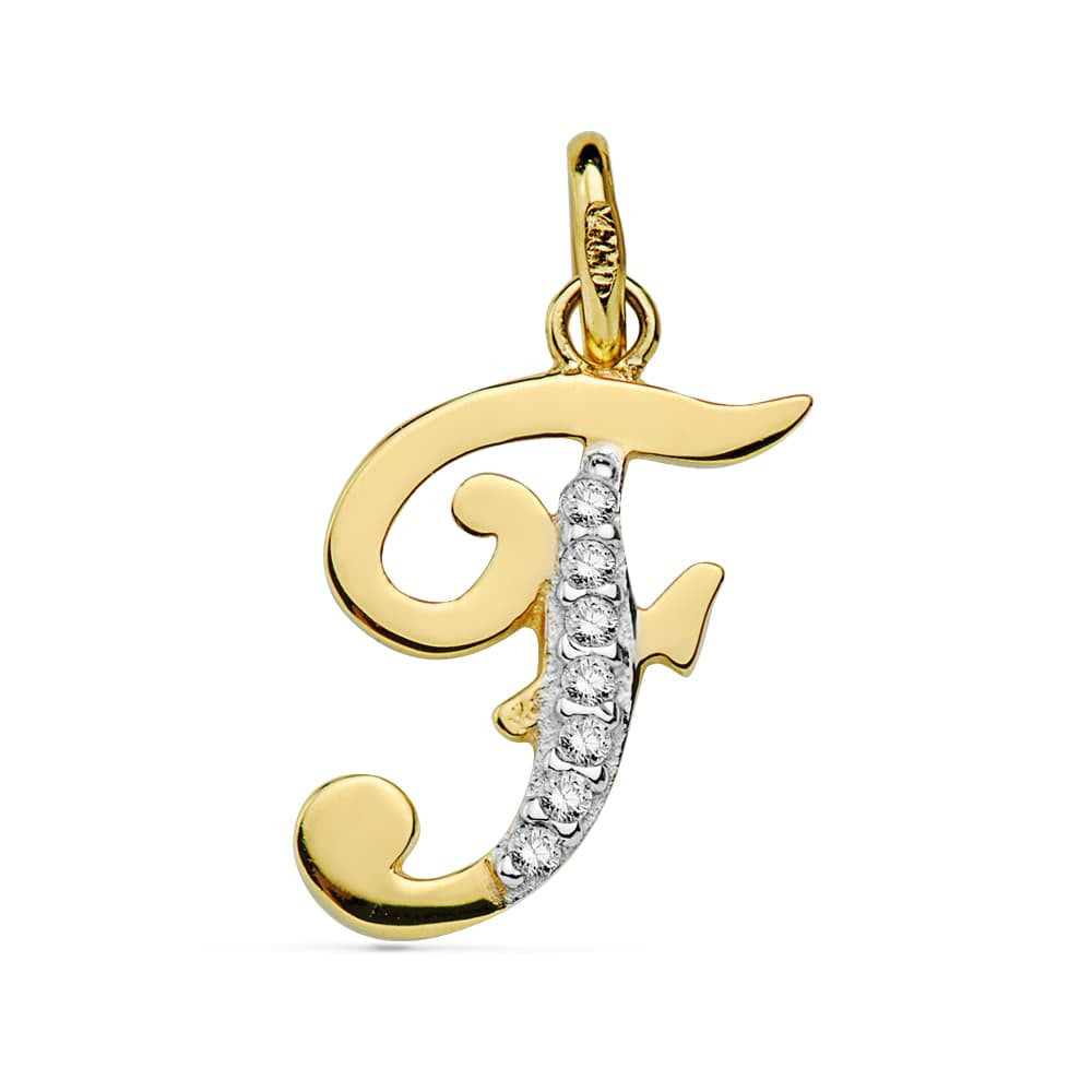 Pendentif Or 18 Carats 750 Serti de Zirconiums - Initiale Lettre "F" - Chaine Offerte