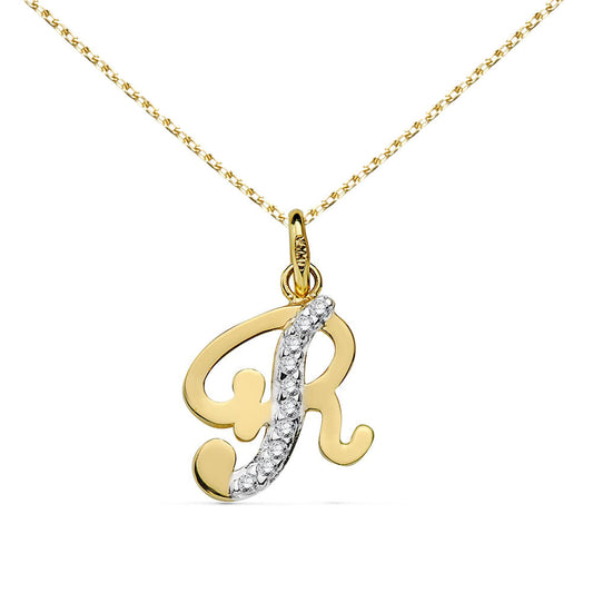 Pendentif Or 18 Carats 750 Serti de Zirconiums - Initiale Lettre "R" - Chaine Offerte