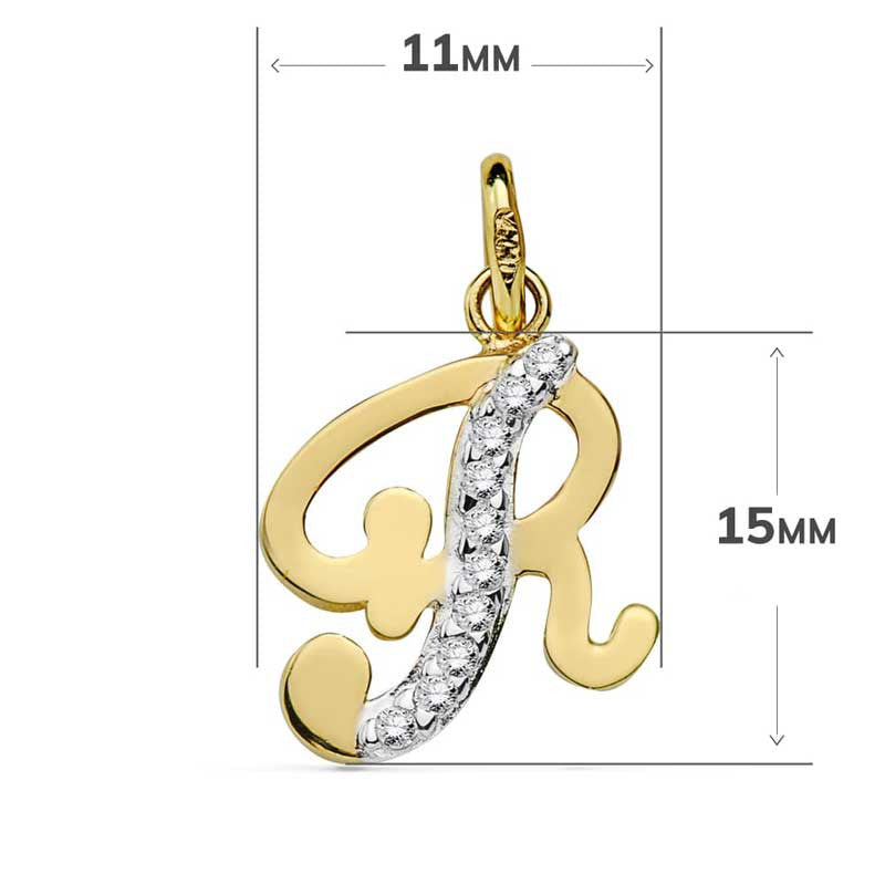 Pendentif Or 18 Carats 750 Serti de Zirconiums - Initiale Lettre "R" - Chaine Offerte